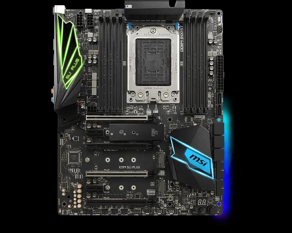 نمای روبهرو مادربرد MSI X399 SLI PLUS با سوکت TR4