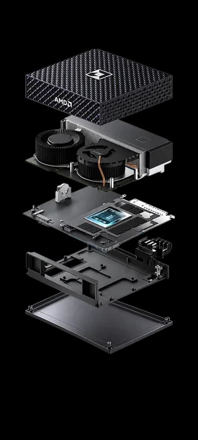 نمای انفجاری رسمی AMD Ryzen AI Halo شامل بدنه و مجموعه خنککننده