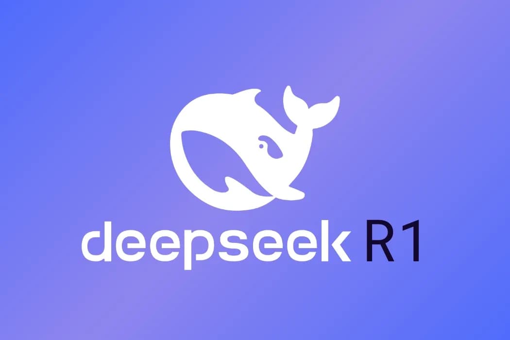 نشان سفید نهنگ DeepSeek و نوشته DeepSeek R1 روی پسزمینه بنفش