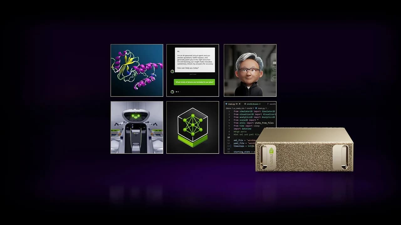 نمای روبهروی NVIDIA DGX Spark در تصویر رسمی انویدیا با نمونه کاربردهای هوش مصنوعی