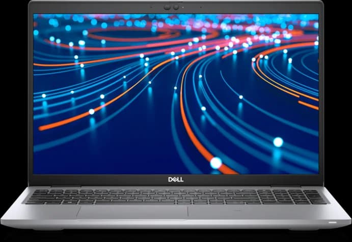 لپتاپ Dell Latitude 5520، نمای روبهرو با نمایشگر باز و کیبورد