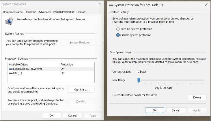 مراحل مدیریت فضای System Restore و حذف Restore Pointهای قبلی ویندوز