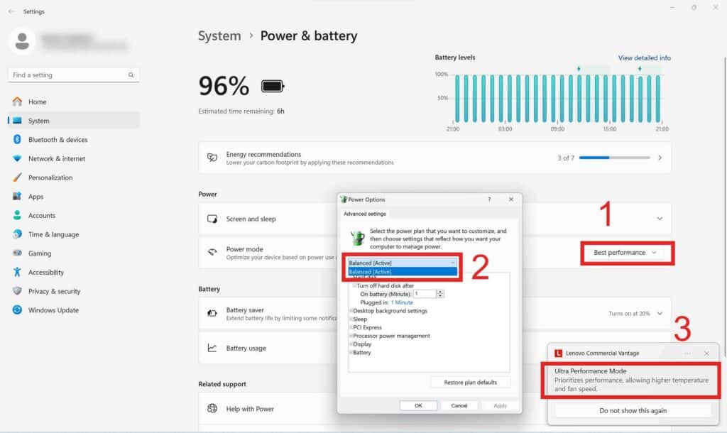 افزایش عمر باتری لپتاپ با تنظیمات Power Mode استوک لند
