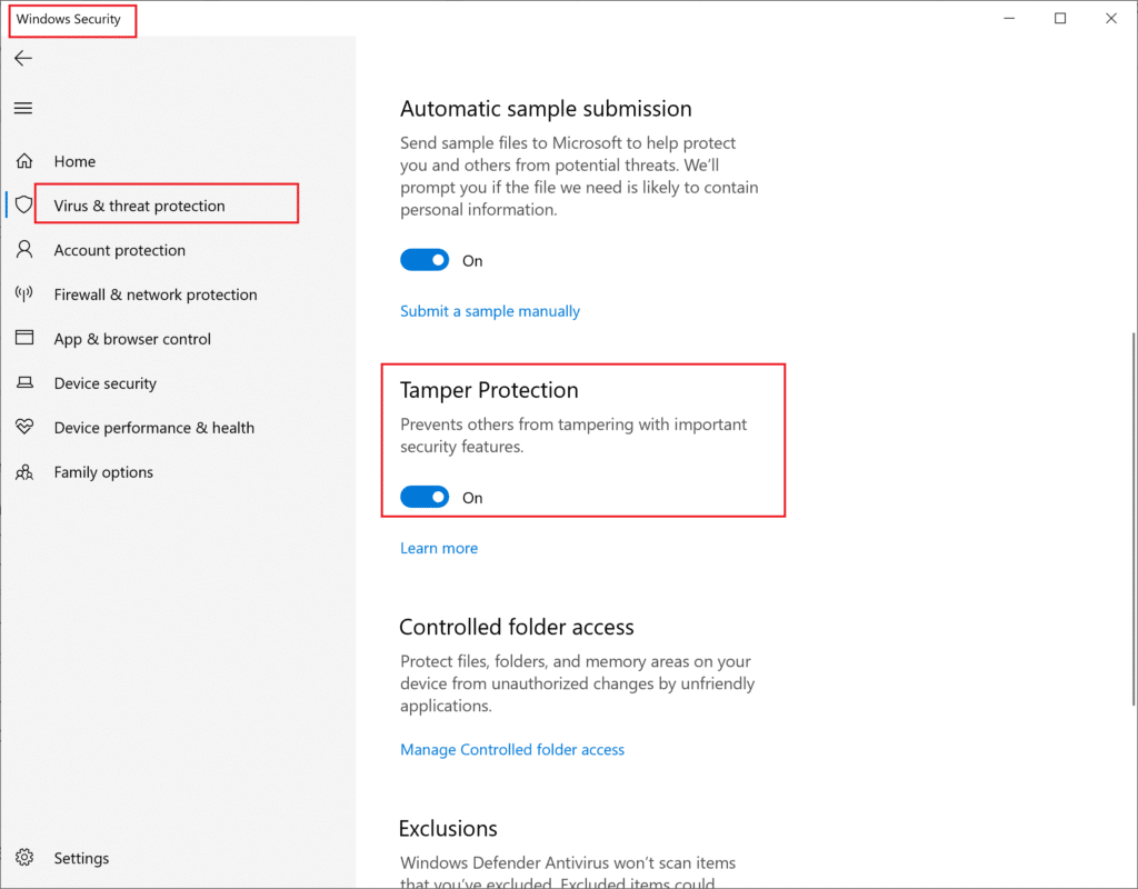 شرط خاموش کردن Tamper Protection برای غیر فعال کردن Windows Defender ویندوز 11 استوک لند