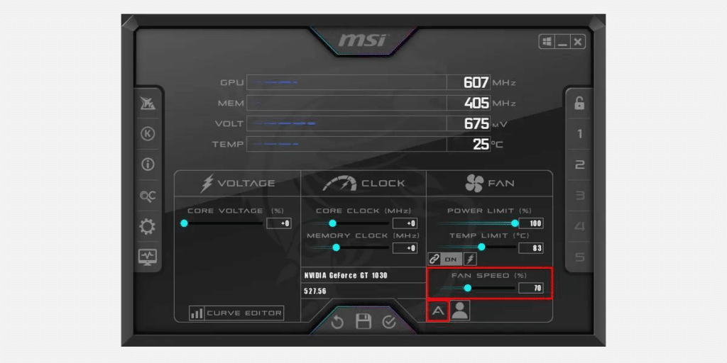 اورکلاک کارت گرافیک با MSI Afterburner بخش Fan Speed | استوک‌لند