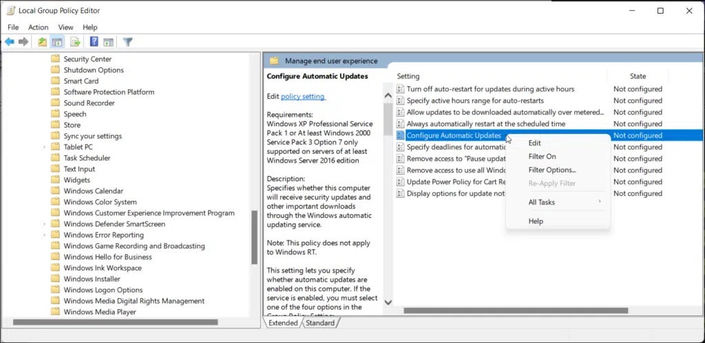 غیر فعال سازی آپدیتهای ویندوز 11 با Group Policy استوک لند